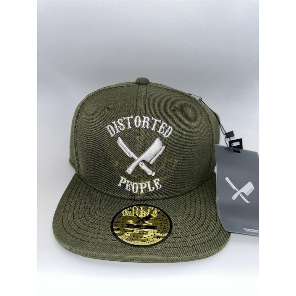 Distorted People Barber & Butcher Blades Adjustable Strap Olive Green Cap NWT
